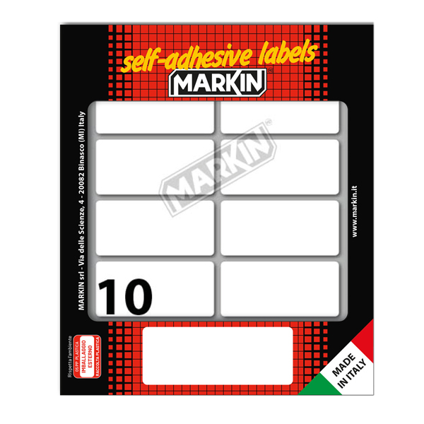 Etichette adesive - in carta - permanenti - 56 x 26 mm - 10 et/fg - 10 fogli - bianco - Markin Etichette adesive - in carta - permanenti - 56 x 26 mm - 10 et/fg - 10 fogli - bianco - Markin