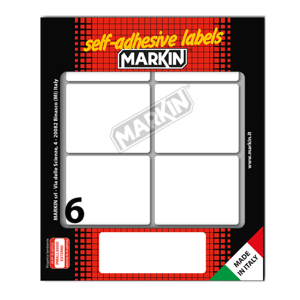 Etichette adesive - in carta - permanenti - 56 x 46 mm - 6 et/fg - 10 fogli - bianco - Markin Etichette adesive - in carta - permanenti - 56 x 46 mm - 6 et/fg - 10 fogli - bianco - Markin