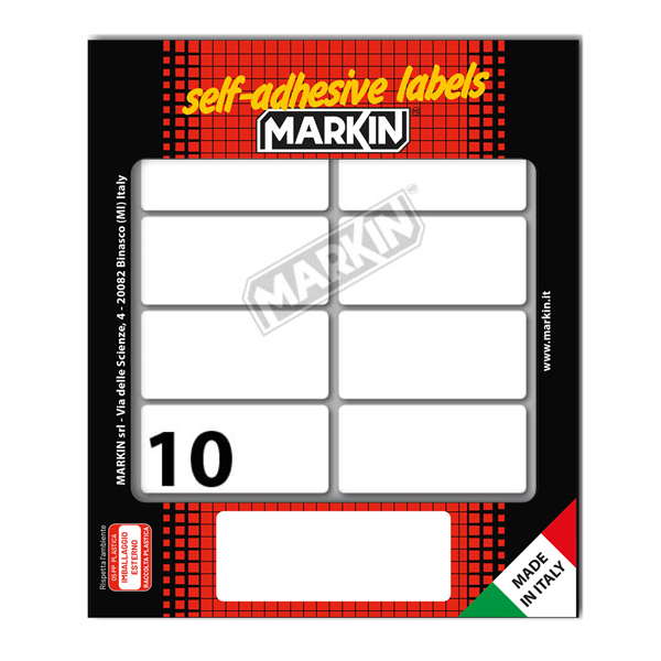 Etichette adesive - in carta - permanenti - 58 x 27 mm - 10 et/fg - 10 fogli - bianco - Markin Etichette adesive - in carta - permanenti - 58 x 27 mm - 10 et/fg - 10 fogli - bianco - Markin