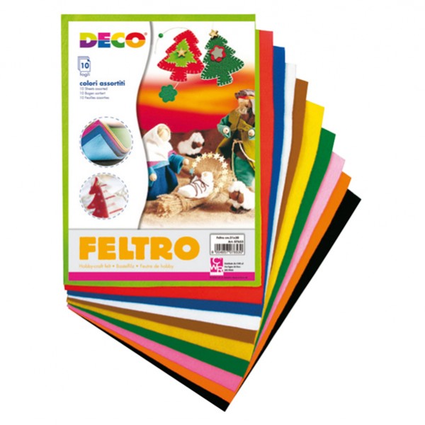 Feltro colorato - 21 x 30 cm - colori assortiti - Deco - conf.10 fogli Feltro colorato - 21 x 30 cm - colori assortiti - Deco - conf.10 fogli