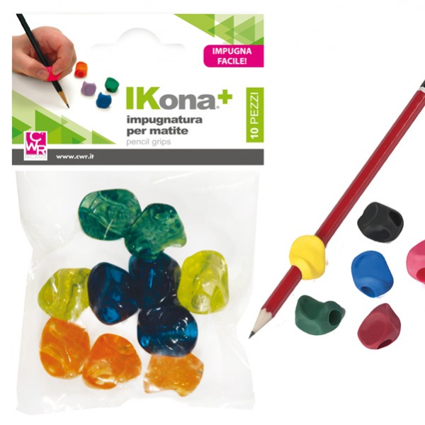 Impugnatura per matite - gomma - colori assortiti - IKona+ - conf. 10 pezzi Impugnatura per matite - gomma - colori assortiti - IKona+ - conf. 10 pezzi