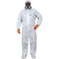 Tuta di protezione da rischio chimico DT125 - monouso - taglia L - PP/PE - bianco/arancio - Deltaplus