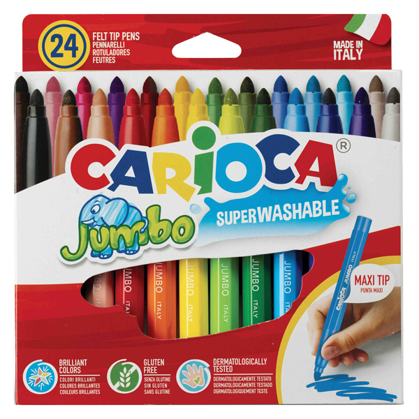 Pennarelli Jumbo - punta 6,0mm - colori assortiti - lavabili - Carioca - scatola 24 pezzi Pennarelli Jumbo - punta 6,0mm - colori assortiti - lavabili - Carioca - scatola 24 pezzi