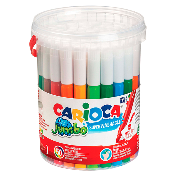 Pennarelli Jumbo - punta 6,0mm - colori assortiti - lavabili - Carioca - barattolo 50 pezzi Pennarelli Jumbo - punta 6,0mm - colori assortiti - lavabili - Carioca - barattolo 50 pezzi