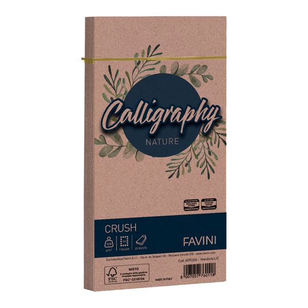 Busta Calligraphy Nature Crush - 110 x 220 mm - 120 gr - mandorla - Favini - conf. 25 pezzi Busta Calligraphy Nature Crush - 110 x 220 mm - 120 gr - mandorla - Favini - conf. 25 pezzi