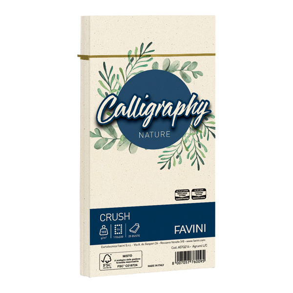 Busta Calligraphy Nature Crush - 110 x 220 mm - 100 gr - giallo agrumi - Favini - conf. 25 pezzi Busta Calligraphy Nature Crush - 110 x 220 mm - 100 gr - giallo agrumi - Favini - conf. 25 pezzi