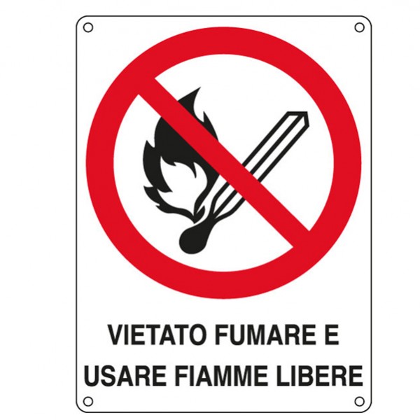 Cartello segnalatore - 16,6x23,3 cm - VIETATO FUMARE E USARE FIAMME LIBERE - alluminio - Cartelli Segnalatori Cartello segnalatore - 16,6x23,3 cm - VIETATO FUMARE E USARE FIAMME LIBERE - alluminio - Cartelli Segnalatori