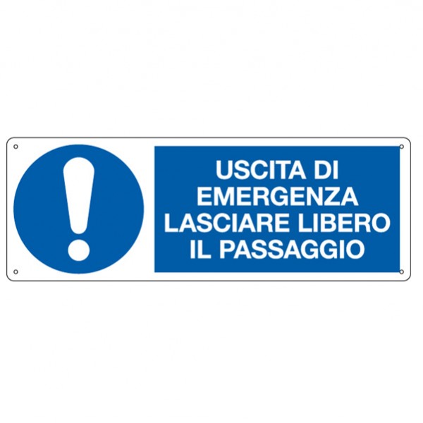 Cartello segnalatore - 35x12,5 cm - USCITA DI EMERGENZA LASCIARE LIBERO IL PASSAGGIO - alluminio - Cartelli Segnalatori Cartello segnalatore - 35x12,5 cm - USCITA DI EMERGENZA LASCIARE LIBERO IL PASSAGGIO - alluminio - Cartelli Segnalatori