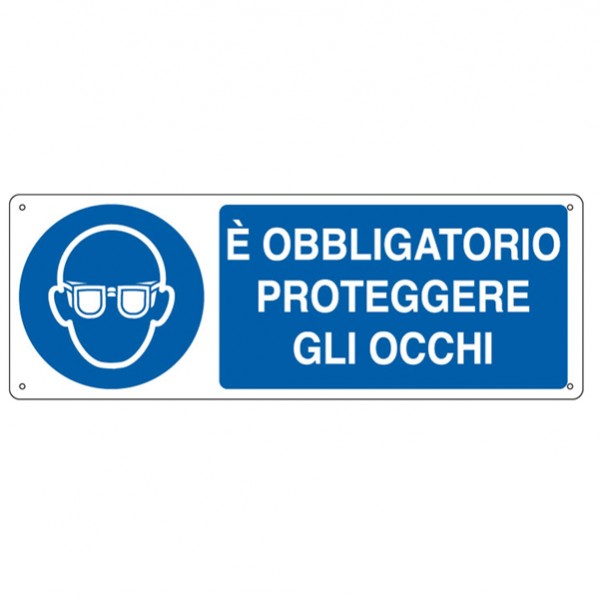 Cartello segnalatore - 35x12,5 cm - E' OBBLIGATORIO PROTEGGERE GLI OCCHI - alluminio - Cartelli Segnalatori Cartello segnalatore - 35x12,5 cm - E' OBBLIGATORIO PROTEGGERE GLI OCCHI - alluminio - Cartelli Segnalatori