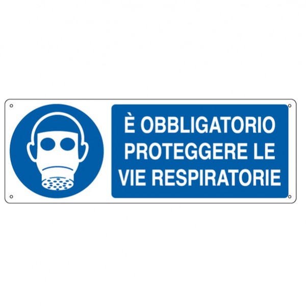 Cartello segnalatore - 35x12,5 cm - E' OBBLIGATORIO PROTEGGERE LE VIE RESPIRATORIE - alluminio - Cartelli Segnalatori Cartello segnalatore - 35x12,5 cm - E' OBBLIGATORIO PROTEGGERE LE VIE RESPIRATORIE - alluminio - Cartelli Segnalatori