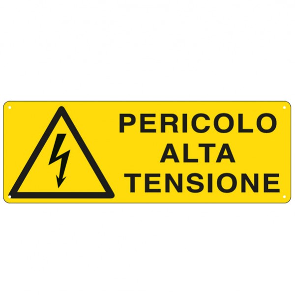 Cartello segnalatore - 35x12,5 cm - PERICOLO ALTA TENSIONE - alluminio - Cartelli Segnalatori Cartello segnalatore - 35x12,5 cm - PERICOLO ALTA TENSIONE - alluminio - Cartelli Segnalatori