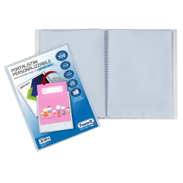 Portalistini personalizzabile Premium - liscio - 22x30 cm - 100 buste - trasparente - Favorit Portalistini personalizzabile Premium - liscio - 22x30 cm - 100 buste - trasparente - Favorit