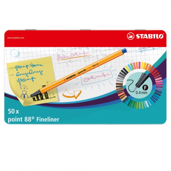 Fineliner Point 88 - tratto 0,4 mm - colori assortiti - Stabilo - scatola metallo 50 pezzi Fineliner Point 88 - tratto 0,4 mm - colori assortiti - Stabilo - scatola metallo 50 pezzi