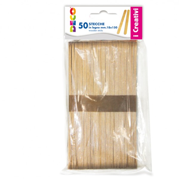 Stecca in legno - 18 x 150 mm - DECO - conf. 50 pezzi Stecca in legno - 18 x 150 mm - DECO - conf. 50 pezzi