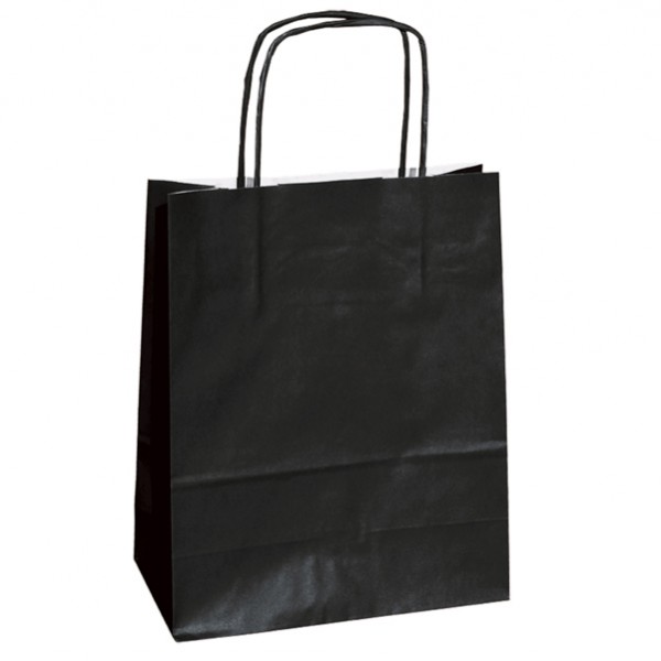 Shopper Twisted - maniglie cordino - 14 x 9 x 21 cm - carta kraft - nero - Mainetti Bags - conf. 25 pezzi