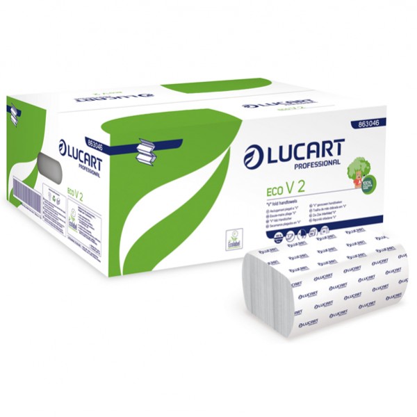 Asciugamani piegati a V Eco - 2 veli - goffratura corda - 21x21 cm - 19,5 gr - bianco - Lucart - conf. 20 pezzi Asciugamani piegati a V Eco - 2 veli - goffratura corda - 21x21 cm - 19,5 gr - bianco - Lucart - conf. 20 pezzi