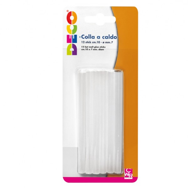 Colla per pistola mini - ø7 mm - trasparente - lunghezza 10 cm - Deco - conf. 12 pezzi Colla per pistola mini - ø7 mm - trasparente - lunghezza 10 cm - Deco - conf. 12 pezzi