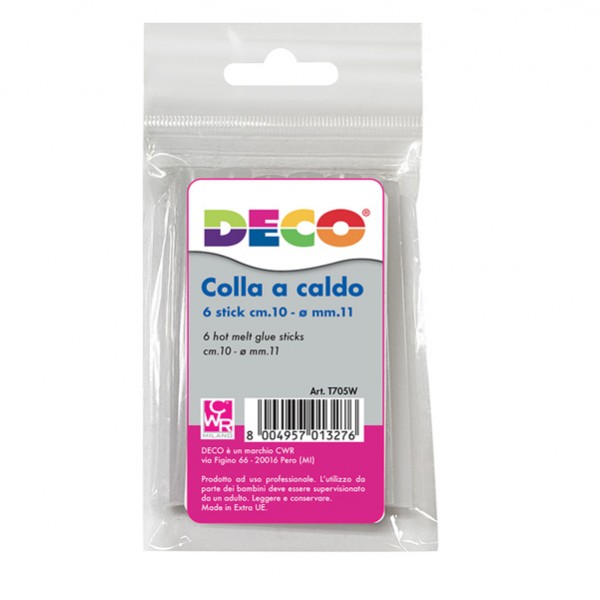 Colla per pistola grande - ø 11 mm - lunghezza 10 cm - Deco - conf. 6 pezzi Colla per pistola grande - ø 11 mm - lunghezza 10 cm - Deco - conf. 6 pezzi