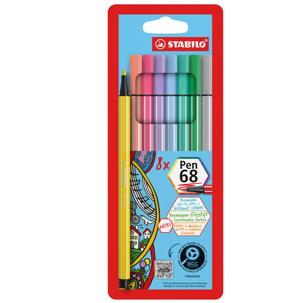 Pennarelli Pen 68 - colori assortiti pastello - Stabilo - busta 8 pezzi Pennarelli Pen 68 - colori assortiti pastello - Stabilo - busta 8 pezzi