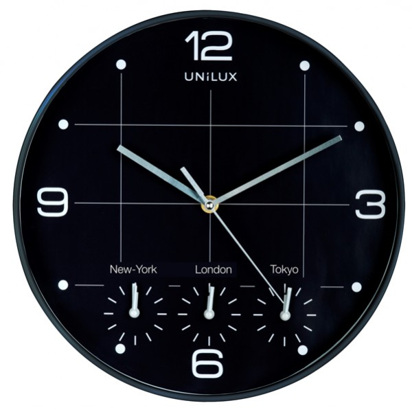 Orologio da parete On Time - 4 fusi orari - diametro 30 cm - nero - Unilux Orologio da parete On Time - 4 fusi orari - diametro 30 cm - nero - Unilux