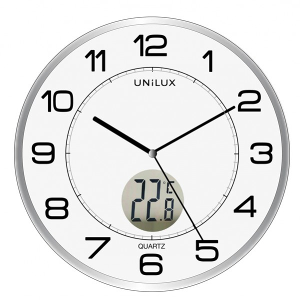 Orologio da parete Tempus - con termometro - diametro 30 cm - bianco - Unilux Orologio da parete Tempus - con termometro - diametro 30 cm - bianco - Unilux