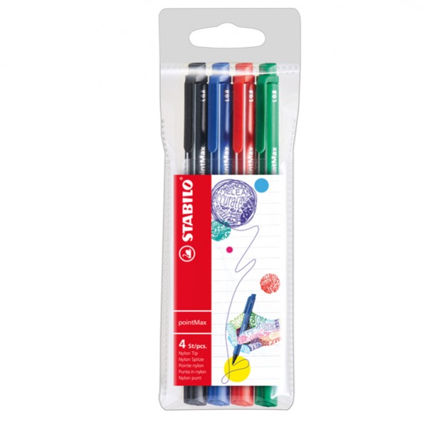 Pennarello PointMax punta feltro - punta 0,80mm - Stabilo - astuccio 4 colori: blu, nero, rosso, verde Pennarello PointMax punta feltro - punta 0,80mm - Stabilo - astuccio 4 colori: blu, nero, rosso, verde
