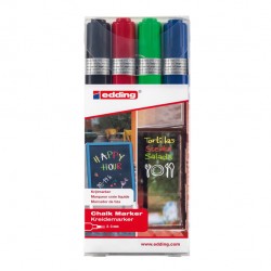Marcatore a gesso liquido 4095 - punta tonda - da 2 a 3mm - colori assortiti - Edding - astuccio 4 pezzi