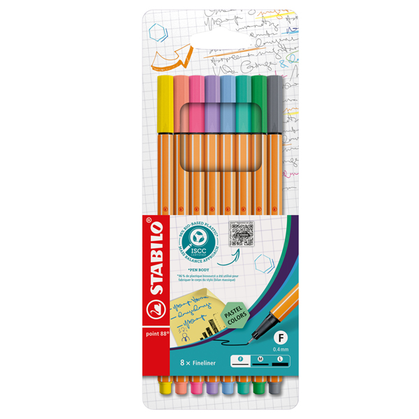 Fineliner Point 88 - tratto 0,4 mm - colori assortiti pastel - Stabilo - conf. 8 pezzi Fineliner Point 88 - tratto 0,4 mm - colori assortiti pastel - Stabilo - conf. 8 pezzi