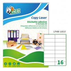 Etichette adesive LP4W - in carta - permanenti - 105 x 37 mm - 16 et/fg - 100 fogli - bianco - Tico