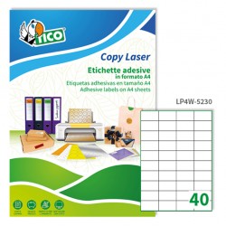 Etichette adesive LP4W - in carta - permanenti - 52 x 30 mm - 40 et/fg - 100 fogli - bianco - Tico