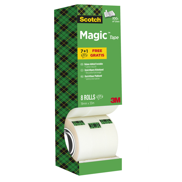 Nastro adesivo Magic 810 - 19 mm x 33 m - acrilico - trasparente - Scotch - Value Pack 7+1 rotoli Nastro adesivo Magic 810 - 19 mm x 33 m - acrilico - trasparente - Scotch - Value Pack 7+1 rotoli