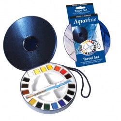 Acquerelli Aquafine Godet - colori assortiti - Daler Rowney - scatola in metallo 18 acquerelli + pennello + 2 tavolozze