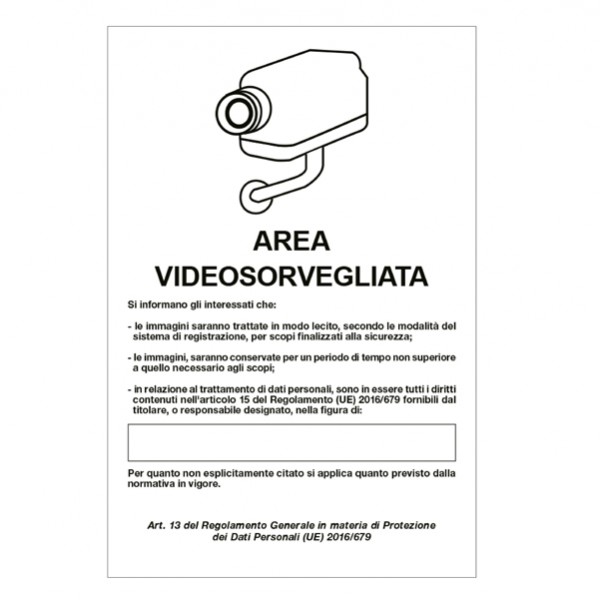 Cartello segnalatore - 20x30 cm - AREA VIDEOSORVEGLIATA CON REGISTRAZIONE - alluminio - Cartelli Segnalatori Cartello segnalatore - 20x30 cm - AREA VIDEOSORVEGLIATA CON REGISTRAZIONE - alluminio - Cartelli Segnalatori