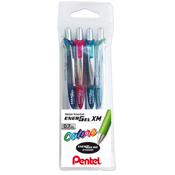 Roller scatto Energel XM - punta 0,7 mm - colori assortiti - Pentel - astuccio 4 pezzi Roller scatto Energel XM - punta 0,7 mm - colori assortiti - Pentel - astuccio 4 pezzi