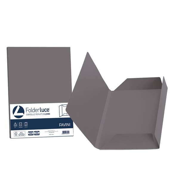 Cartellina 3 lembi Luce - 200 gr - A4 - cartoncino bristol - grafite - Favini - conf. 25 pezzi Cartellina 3 lembi Luce - 200 gr - A4 - cartoncino bristol - grafite - Favini - conf. 25 pezzi