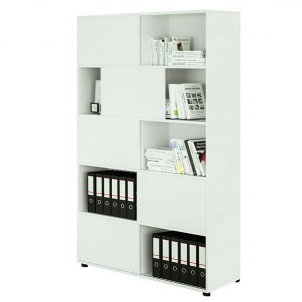 Libreria alta Tetris a 5 ripiani ante scorrevoli - 120x35x191 cm - Bianco/bianco Libreria alta Tetris a 5 ripiani ante scorrevoli - 120x35x191 cm - Bianco/bianco