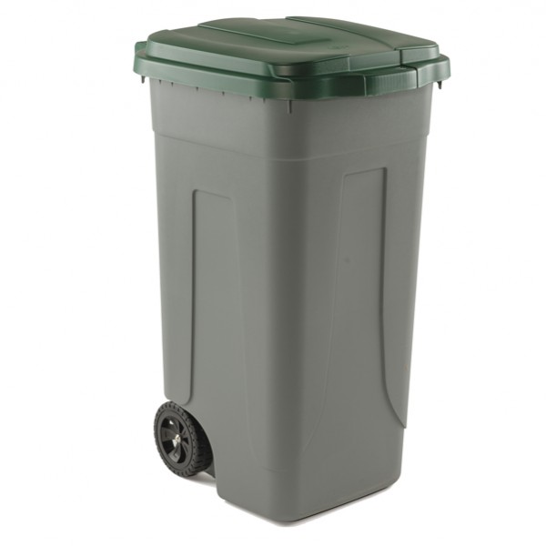 Bidone mobile - con chiusura a clip - 49x54x85 cm - 100 L - grigio/verde - Mobil Plastic Bidone mobile - con chiusura a clip - 49x54x85 cm - 100 L - grigio/verde - Mobil Plastic