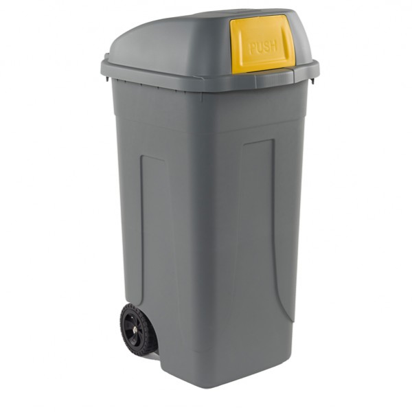 Bidone mobile Push - con coperchio - 49x54x95 cm - 100 L - grigio/giallo - Mobil Plastic Bidone mobile Push - con coperchio - 49x54x95 cm - 100 L - grigio/giallo - Mobil Plastic