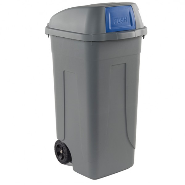 Bidone mobile Push - con coperchio - 49x54x95 cm - 100 L - grigio/blu - Mobil Plastic Bidone mobile Push - con coperchio - 49x54x95 cm - 100 L - grigio/blu - Mobil Plastic