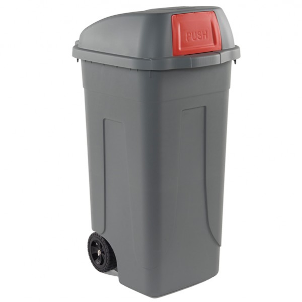Bidone mobile Push - con coperchio - 49x54x95 cm - 100 L - grigio/rosso - Mobil Plastic Bidone mobile Push - con coperchio - 49x54x95 cm - 100 L - grigio/rosso - Mobil Plastic
