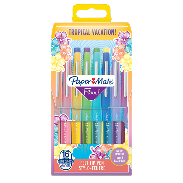Pennarello Flair Nylon - punta feltro - 1,10mm - colori assortiti Tropical - Papermate - conf. 16 pezzi Pennarello Flair Nylon - punta feltro - 1,10mm - colori assortiti Tropical - Papermate - conf. 16 pezzi