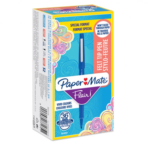 Pennarello Flair Nylon - punta feltro - 1,10mm - blu - Papermate - conf. 30 + 6 pezzi Pennarello Flair Nylon - punta feltro - 1,10mm - blu - Papermate - conf. 30 + 6 pezzi