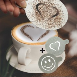 Stencil per caffè - 10 x 12,4 x 0,1 cm - forma cuore e smile - Securit - set 2 pezzi