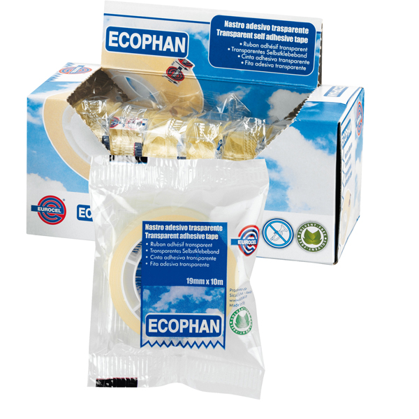 Nastro adesivo Ecophan - confezionato singolarmente - 19 mm x 10 m - acrilico - trasparente - Eurocel Nastro adesivo Ecophan - confezionato singolarmente - 19 mm x 10 m - acrilico - trasparente - Eurocel
