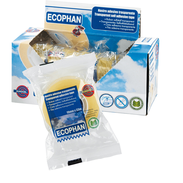 Nastro adesivo Ecophan - confezionato singolarmente - 19 mm x 33 m - acrilico - trasparente - Eurocel Nastro adesivo Ecophan - confezionato singolarmente - 19 mm x 33 m - acrilico - trasparente - Eurocel