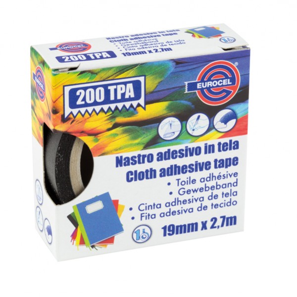 Nastro adesivo telato TPA 200 - 19 mm x 2,7 m - tela plastificata - nero - Eurocel Nastro adesivo telato TPA 200 - 19 mm x 2,7 m - tela plastificata - nero - Eurocel