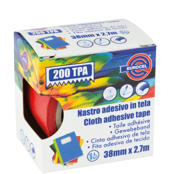 Nastro adesivo telato TPA 200 - 38 mm x 2,7 m - tela plastificata - rosso - Eurocel Nastro adesivo telato TPA 200 - 38 mm x 2,7 m - tela plastificata - rosso - Eurocel