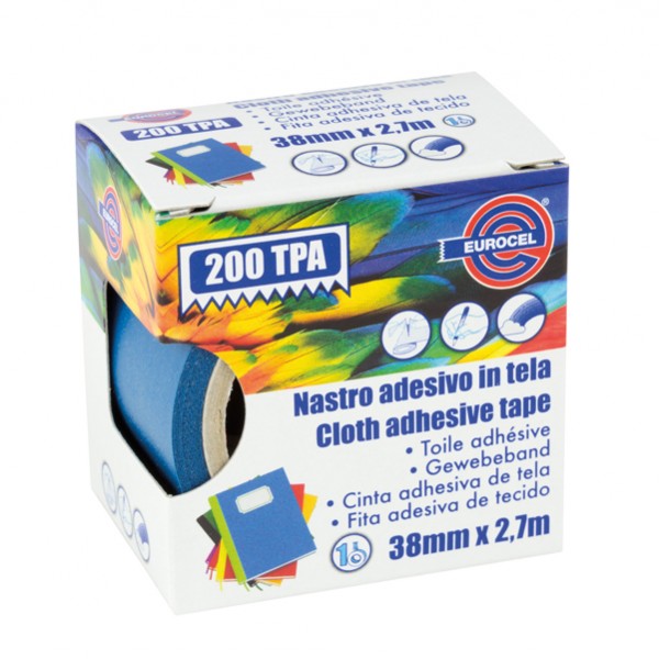 Nastro adesivo telato TPA 200 - 38 mm x 2,7 m - tela plastificata - blu - Eurocel Nastro adesivo telato TPA 200 - 38 mm x 2,7 m - tela plastificata - blu - Eurocel