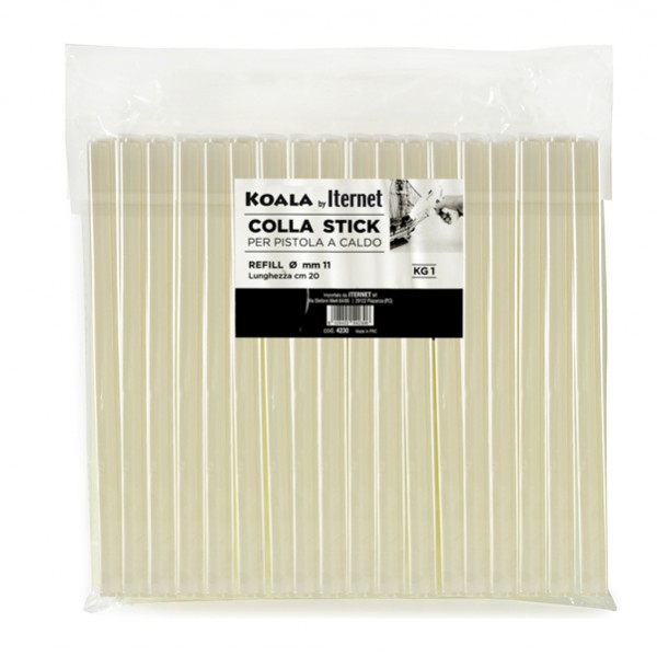 Colla termofusibile- in stick - lunghezza 20 cm - diametro 1,1 cm - Iternet - sacchetto da 1 kg Colla termofusibile- in stick - lunghezza 20 cm - diametro 1,1 cm - Iternet - sacchetto da 1 kg