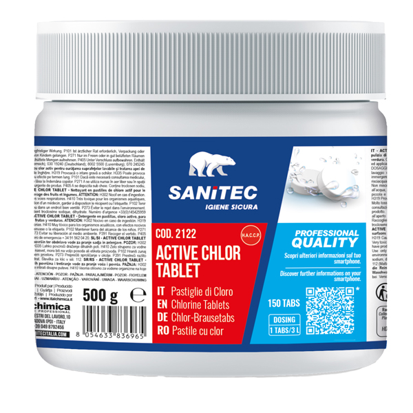 Pastiglie cloro Active Chlor - 500 gr - Sanitec - conf. 150 pezzi